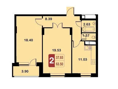 2-комнатная 61.00 кв.м, ЖК «Квартал Гальчино», 11 000 000 руб.