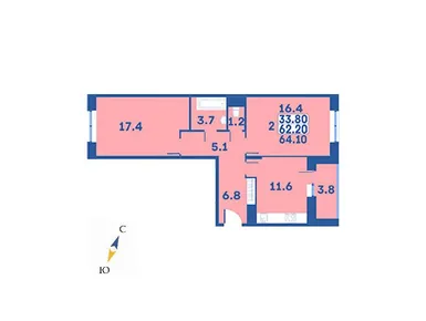 2-комнатная 64.10 кв.м, ЖК «Эдельвейс» (Первомайское), 8 717 600 руб.