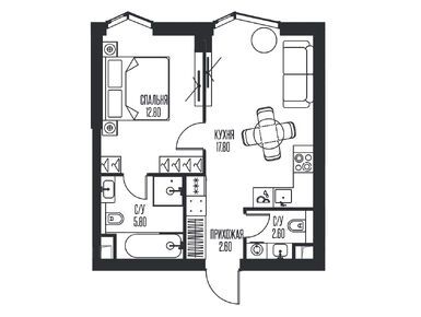 1-комнатная 41.60 кв.м, ЖК Ice Towers (Айс Тауэрс), 35 341 638 руб.