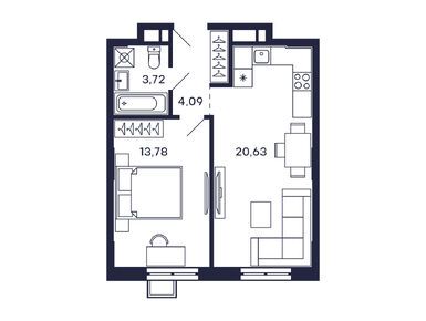 1-комнатная 43.95 кв.м, ЖК «Тетрис», 13 161 970 руб.