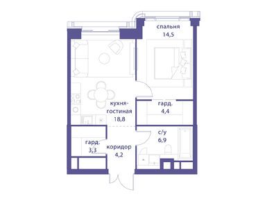 1-комнатная 52.10 кв.м, ЖК «Татарская 35», 83 047 400 руб.