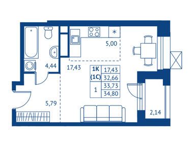 Студия 32.66 кв.м, ЖК «Поколение Первых», 7 315 840 руб.