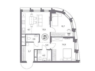 Планировки двухкомнатные в Премиум-квартал «Дом 56»