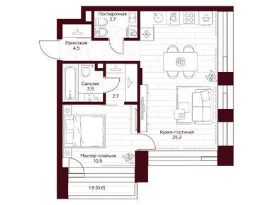 1-комнатная 49.60 кв.м, ЖК «Дом 7 Даниловский», 44 625 120 руб.