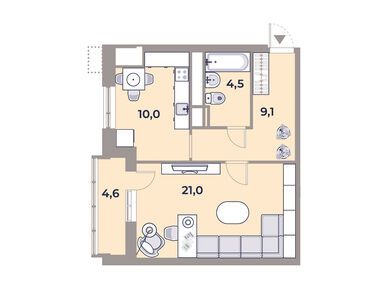 1-комнатная 49.40 кв.м, ЖК «Парк Легенд», 25 907 484 руб.