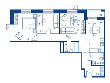 Планировки трехкомнатные в ЖК «Поколение Первых»