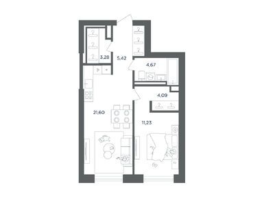 1-комнатная 50.29 кв.м, ЖК «УЛЬТИМА Сити», 22 402 686 руб.