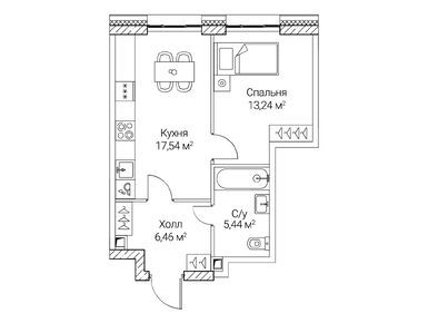 1-комнатная 42.68 кв.м, ЖК SEZAR CITY (Сезар Сити), 23 474 000 руб.
