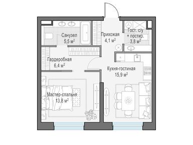 1-комнатная 49.70 кв.м, Квартал Foriver (Форивер), 30 600 000 руб.