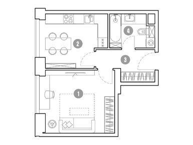 Планировки 1-к. апартаменты в «Мираполис»