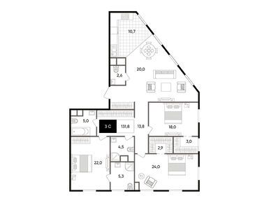 Планировки трехкомнатные в Titul на Серебрянической (Титул на Серебрянической)