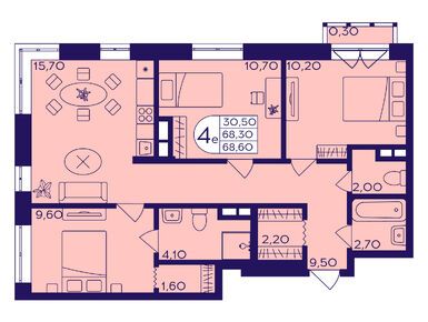 Планировки трехкомнатные в ЖК «Героев»