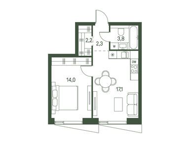 1-комнатная 39.40 кв.м, ЖК Moments (Моментс), 24 196 525 руб.