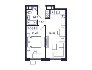 1-комнатная 39.98 кв.м, ЖК «Тетрис», 12 560 996 руб.