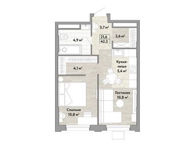1-комнатная 42.30 кв.м, ЖК «Новые Смыслы», 15 340 095 руб.