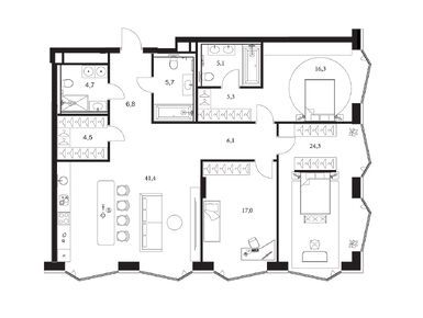 Планировки 3-к. апартаменты в A.Residence (А.Резиденс)