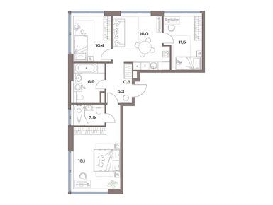 Планировки трехкомнатные в ЖК «Акценты»