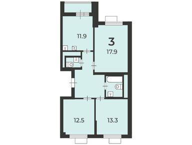 Планировки трехкомнатные в Жилой дом «Черноморский б-р, д. 20»