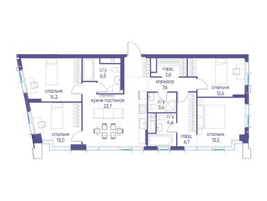Планировки четырехкомнатные в ЖК «Событие»