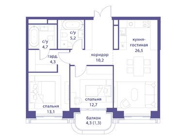 Планировки двухкомнатные в ЖК «Татарская 35»