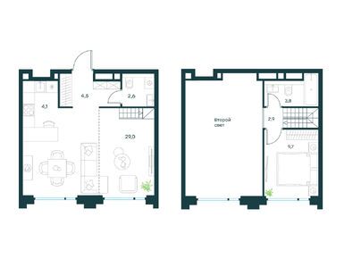 Планировки двухкомнатные в Левел Бауманская