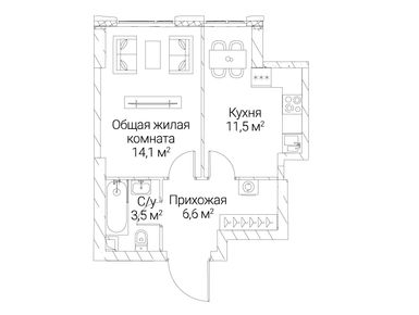 1-комнатная 35.70 кв.м, ЖК «Сезар Силика», 23 097 900 руб.