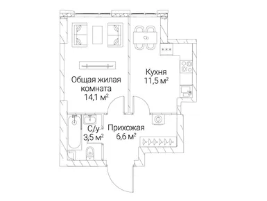 1-комнатная 35.70 кв.м, ЖК «Сезар Силика», 23 097 900 руб.