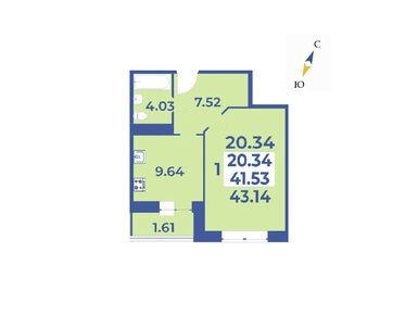 1-комнатная 43.14 кв.м, ЖК «Эдельвейс» (Первомайское), 7 204 380 руб.