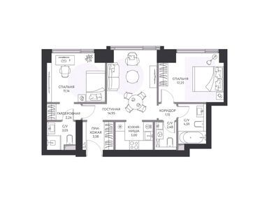 Планировки двухкомнатные в ЖК hide (хайд)