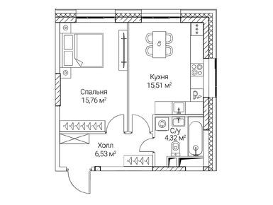 1-комнатная 42.12 кв.м, ЖК SEZAR CITY (Сезар Сити), 23 587 200 руб.