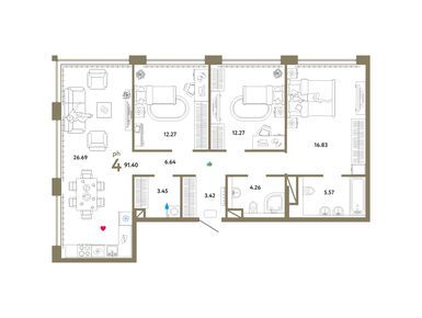 4-комнатная 91.40 кв.м, ЖК WOW (Вау), 66 720 000 руб.