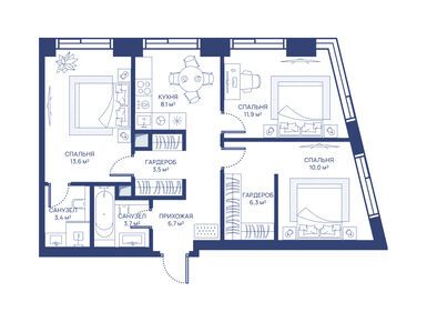 Планировки трехкомнатные в ЖК «СВЕТ»