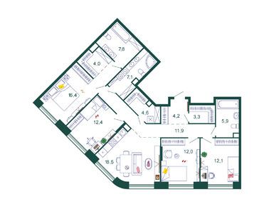 Планировки четырехкомнатные в Жилой квартал Shagal (Шагал)