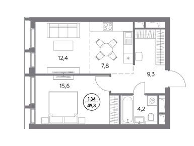 1-комнатная 49.30 кв.м, Премиум-квартал «Дом 56», 31 109 000 руб.