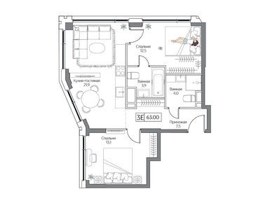 Планировки двухкомнатные в ЖК Dream Riva (Дрим Рива)