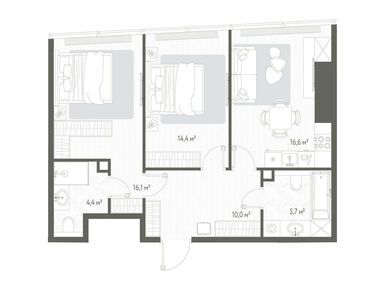 Планировки двухкомнатные в ЖК One (Уан)