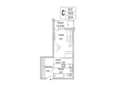 Студия 32.14 кв.м, ЖК Riga Hills (Рига Хиллс), 9 779 280 руб.