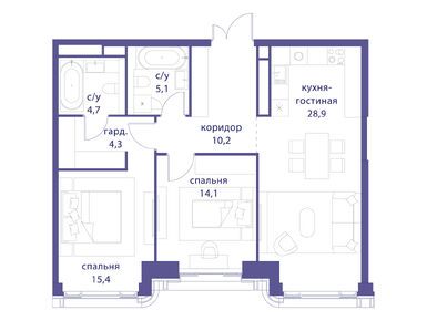 2-комнатная 82.80 кв.м, ЖК «Татарская 35», 117 741 600 руб.