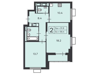 Планировки двухкомнатные в Жилой дом «Амурская ул., д. 1, к. 1»