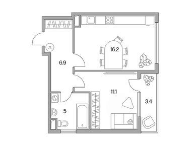 1-комнатная 42.60 кв.м, ЖК «Бригантина», 10 645 635 руб.