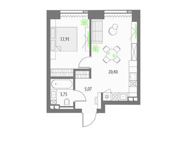 Планировки однокомнатные в Квартал небоскребов Upside Towers (Апсайд Тауерс)