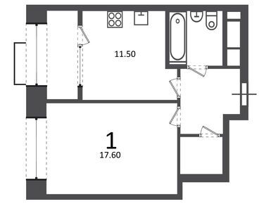 1-комнатная 41.20 кв.м, Жилой дом «Клинская ул., д. 2А», 17 650 910 руб.