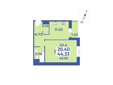 1-комнатная 45.92 кв.м, ЖК «Эдельвейс» (Первомайское), 7 760 480 руб.