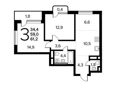 Планировки трехкомнатные в Район «Новые Ватутинки»