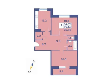 2-комнатная 75.30 кв.м, ЖК «Эдельвейс» (Первомайское), 9 713 700 руб.