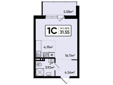 1-комнатная 31.55 кв.м, ЖК «Северный Квартал», 4 478 038 руб.