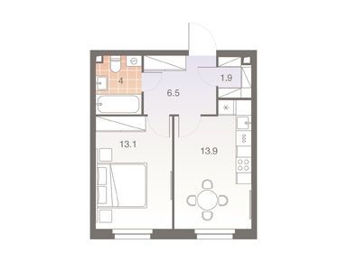 1-комнатная 39.40 кв.м, ЖК Twelve (Твелв), 21 079 000 руб.