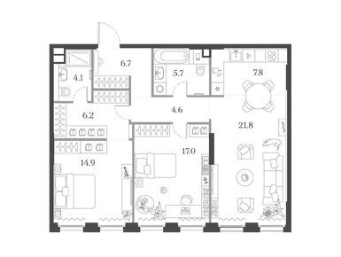 2-комнатная 88.80 кв.м, ЖК «Муза», 58 927 680 руб.