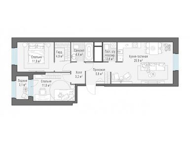 Планировки двухкомнатные в Жилой квартал «Кутузов Град»