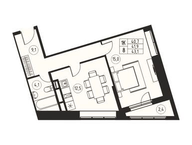 1-комнатная 41.90 кв.м, ЖК «Ривер парк 2.2» (Королёв), 6 750 000 руб.